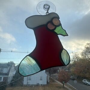 Stained Glass Christmas Stocking Suncatcher